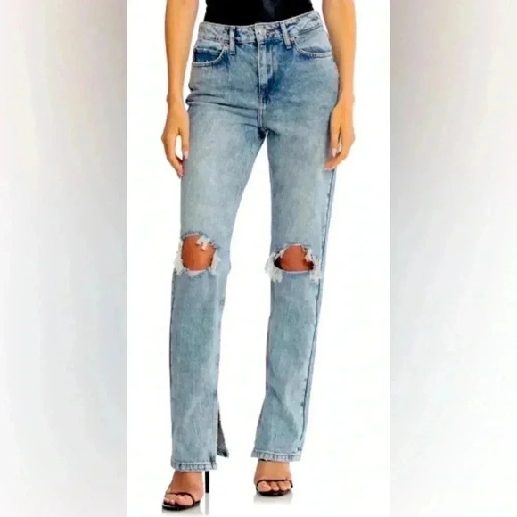 Avec Les Filles Denim - Avec Les Filles Cool Girl Distressed High Rise Straight Jeans 29 Workshop Blue